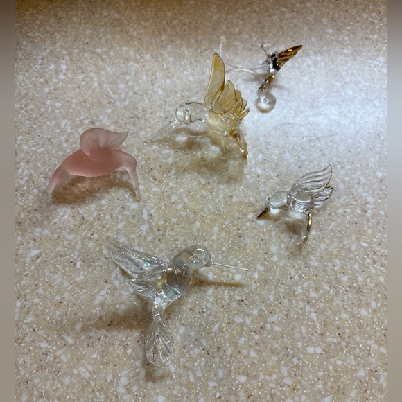 Other - Vintage Blown Glass Hummingbird Figurines Clear Pink Gold Set of 5